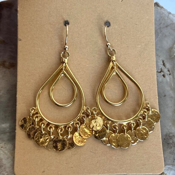 Gold Vermeil Sterling Silver 925 Teardrop Disc Tassel Dangle Drop Earrings - Picture 16 of 16